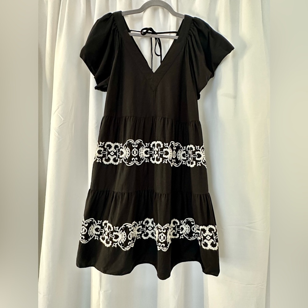 Old Navy Black Dress with White Embroidery